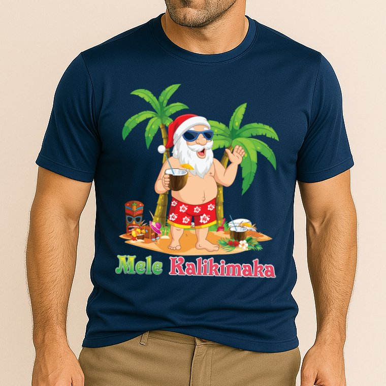 Mele Kalikimaka Santa Surfing Christmas Surf In July Merry Cooling Performance Crew T-Shirt