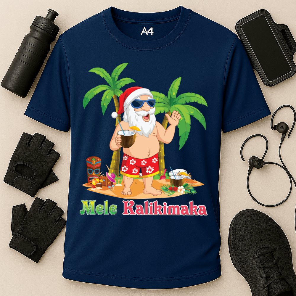 Mele Kalikimaka Santa Surfing Christmas Surf In July Merry Cooling Performance Crew T-Shirt