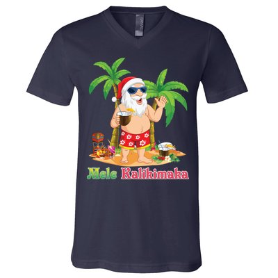 Mele Kalikimaka Santa Surfing Christmas Surf In July Merry V-Neck T-Shirt