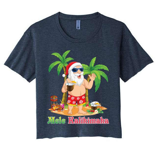 Mele Kalikimaka Santa Surfing Christmas Surf In July Merry Crop Top