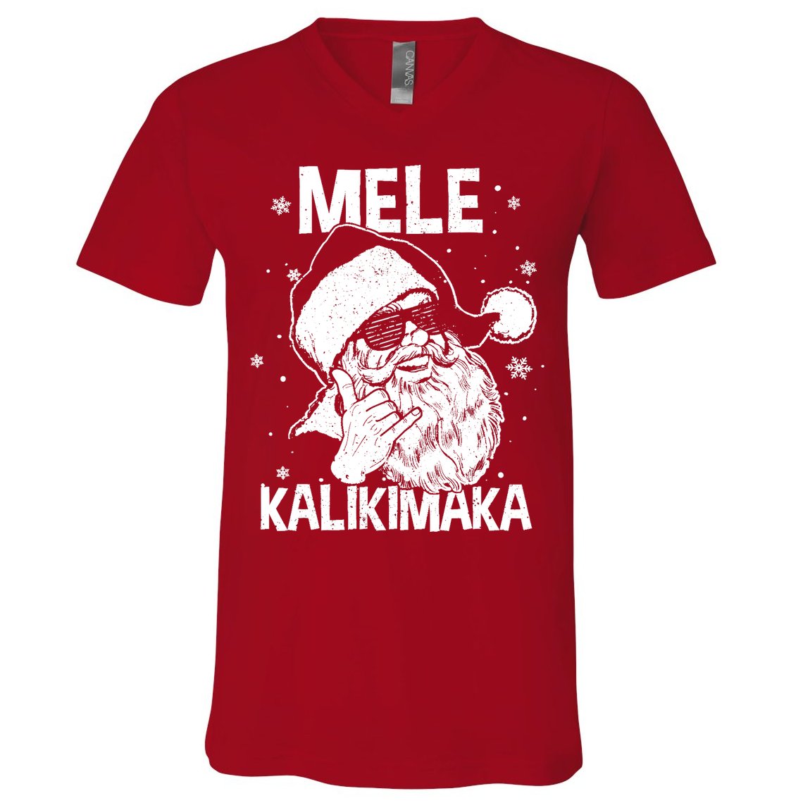 Mele Kalikimaka Santa Claus Shaka Hawaiian Christmas Hawaii V-Neck T-Shirt