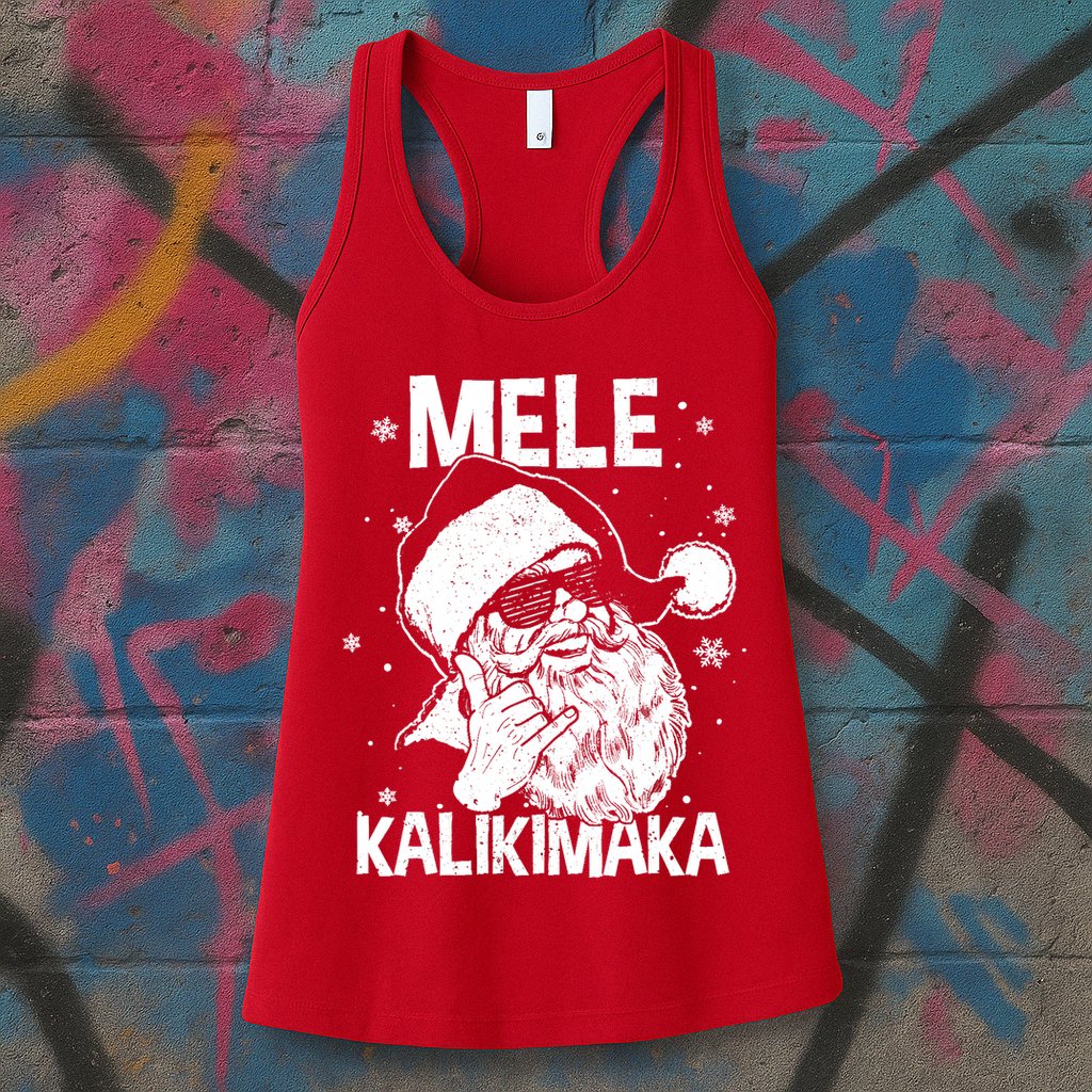 Mele Kalikimaka Santa Claus Shaka Hawaiian Christmas Hawaii Womens Tank Top