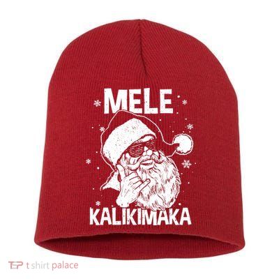 Mele Kalikimaka Santa Claus Shaka Hawaiian Christmas Hawaii Short Acrylic Beanie