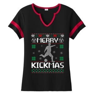 Merry Kickmas Soccer Player Sports Ugly Christmas Sweater Ladies Halftime Notch Neck Tee