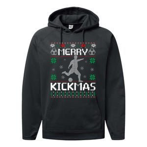 Merry Kickmas Soccer Player Sports Ugly Christmas Sweater Performance Fleece Hoodie