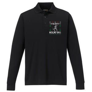 Merry Kickmas Soccer Player Sports Ugly Christmas Sweater Performance Long Sleeve Polo