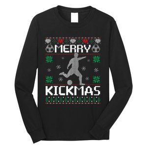 Merry Kickmas Soccer Player Sports Ugly Christmas Sweater Long Sleeve Shirt