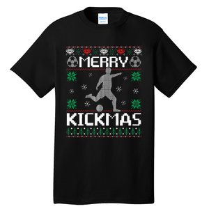 Merry Kickmas Soccer Player Sports Ugly Christmas Sweater Tall T-Shirt