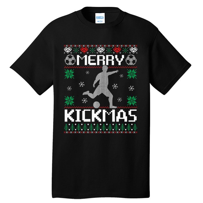 Merry Kickmas Soccer Player Sports Ugly Christmas Sweater Tall T-Shirt