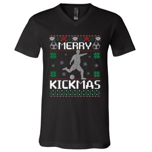 Merry Kickmas Soccer Player Sports Ugly Christmas Sweater V-Neck T-Shirt