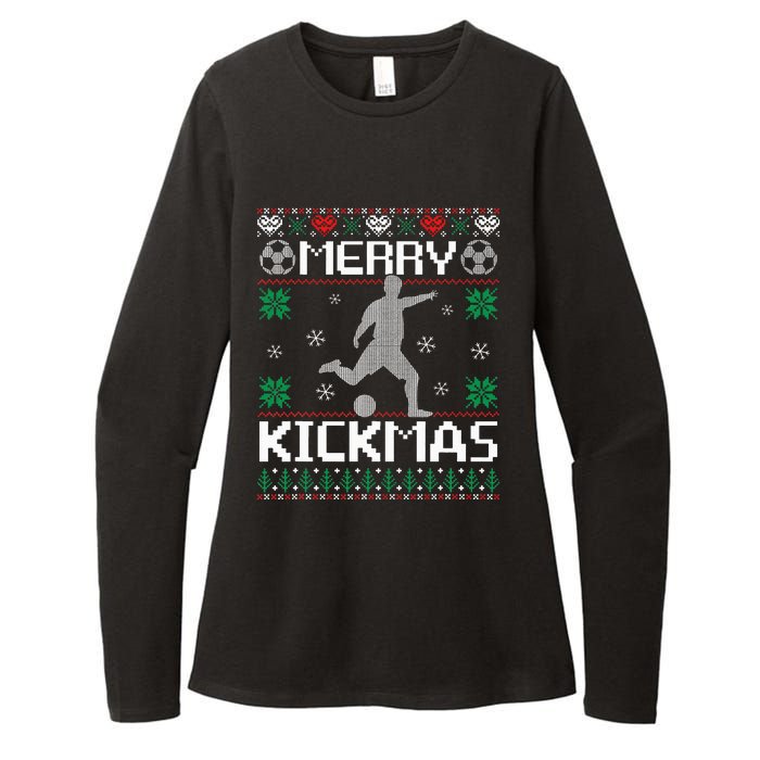 Merry Kickmas Soccer Player Sports Ugly Christmas Sweater Womens CVC Long Sleeve Shirt