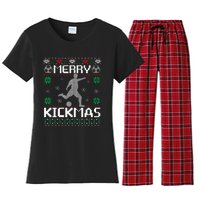 Merry Kickmas Soccer Player Sports Ugly Christmas Sweater Women's Flannel Pajama Set