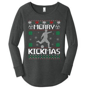 Merry Kickmas Soccer Player Sports Ugly Christmas Sweater Women's Perfect Tri Tunic Long Sleeve Shirt