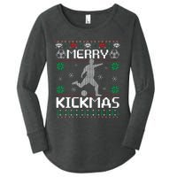 Merry Kickmas Soccer Player Sports Ugly Christmas Sweater Women's Perfect Tri Tunic Long Sleeve Shirt