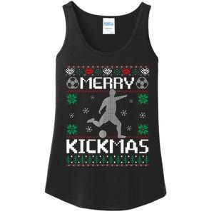 Merry Kickmas Soccer Player Sports Ugly Christmas Sweater Ladies Essential Tank