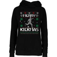 Merry Kickmas Soccer Player Sports Ugly Christmas Sweater Womens Funnel Neck Pullover Hood