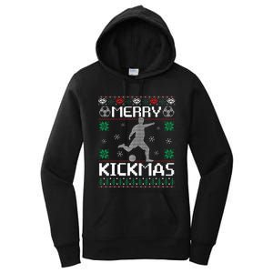 Merry Kickmas Soccer Player Sports Ugly Christmas Sweater Women's Pullover Hoodie