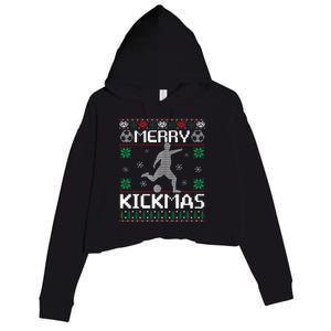 Merry Kickmas Soccer Player Sports Ugly Christmas Sweater Crop Fleece Hoodie