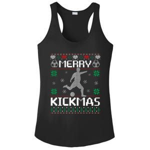 Merry Kickmas Soccer Player Sports Ugly Christmas Sweater Ladies PosiCharge Competitor Racerback Tank