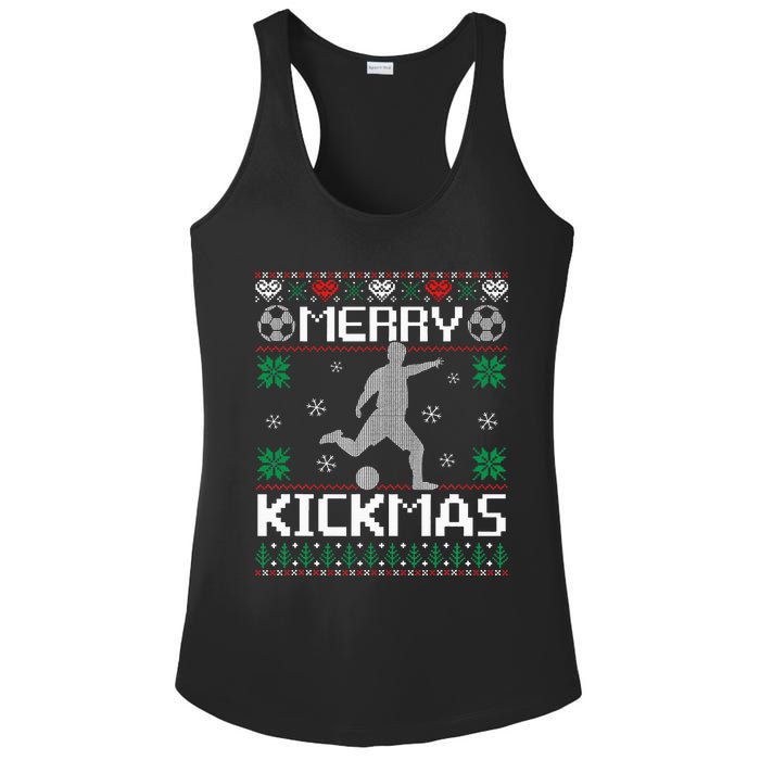 Merry Kickmas Soccer Player Sports Ugly Christmas Sweater Ladies PosiCharge Competitor Racerback Tank