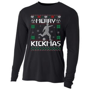 Merry Kickmas Soccer Player Sports Ugly Christmas Sweater Cooling Performance Long Sleeve Crew