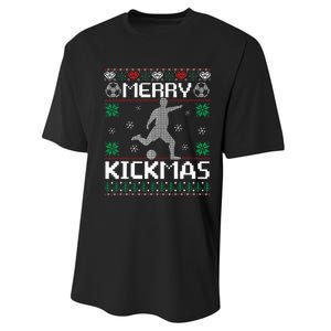 Merry Kickmas Soccer Player Sports Ugly Christmas Sweater Performance Sprint T-Shirt