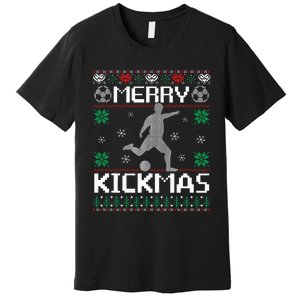 Merry Kickmas Soccer Player Sports Ugly Christmas Sweater Premium T-Shirt