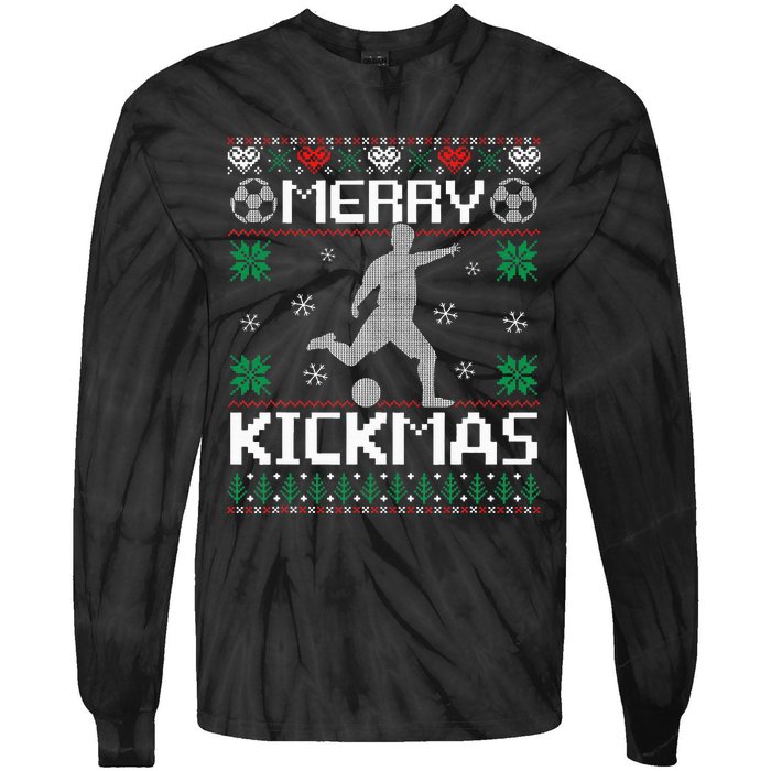 Merry Kickmas Soccer Player Sports Ugly Christmas Sweater Tie-Dye Long Sleeve Shirt