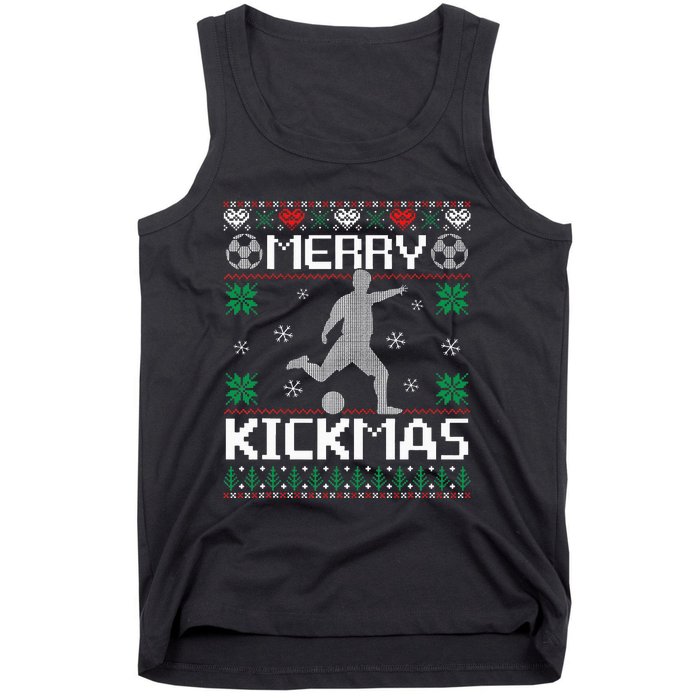 Merry Kickmas Soccer Player Sports Ugly Christmas Sweater Tank Top