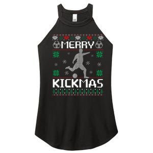 Merry Kickmas Soccer Player Sports Ugly Christmas Sweater Women's Perfect Tri Rocker Tank