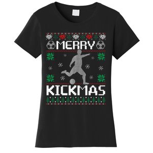 Merry Kickmas Soccer Player Sports Ugly Christmas Sweater Women's T-Shirt