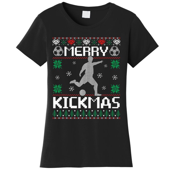 Merry Kickmas Soccer Player Sports Ugly Christmas Sweater Women's T-Shirt