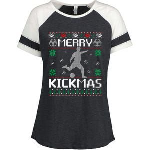 Merry Kickmas Soccer Player Sports Ugly Christmas Sweater Enza Ladies Jersey Colorblock Tee