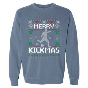 Merry Kickmas Soccer Player Sports Ugly Christmas Sweater Garment-Dyed Sweatshirt