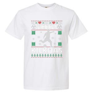 Merry Kickmas Soccer Player Sports Ugly Christmas Sweater Garment-Dyed Heavyweight T-Shirt