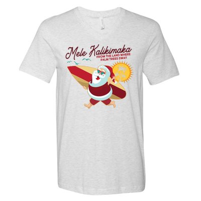 Mele Kalikimaka Surfer Santa Claus V-Neck T-Shirt