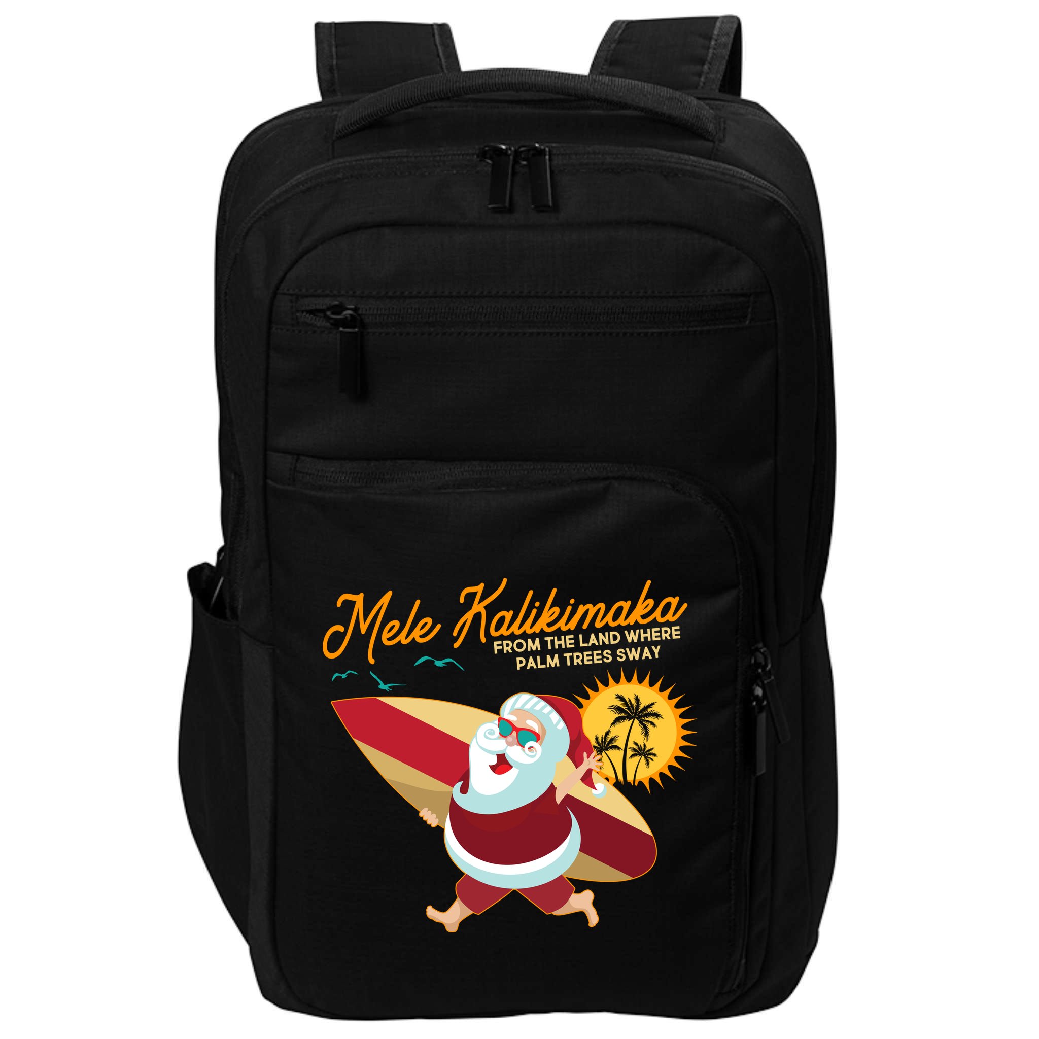 Mele Kalikimaka Surfer Santa Claus Impact Tech Backpack