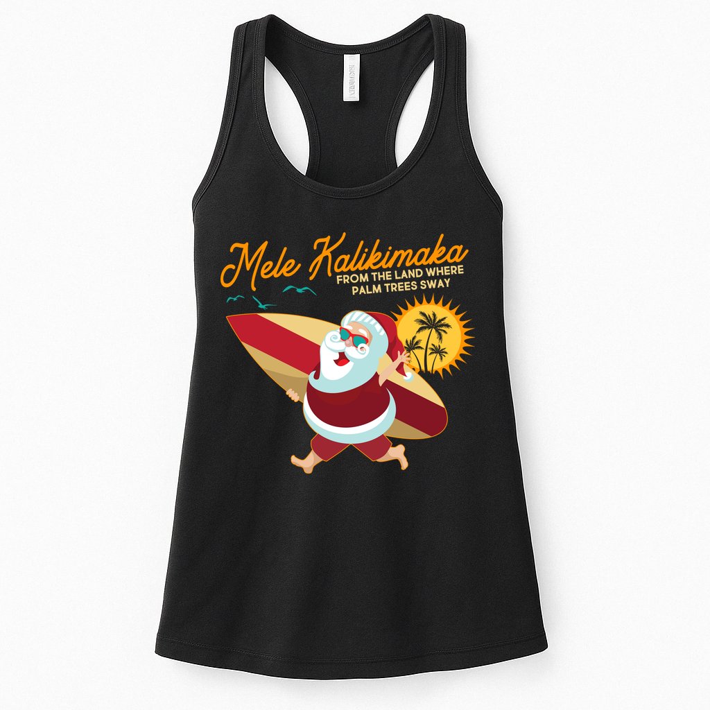 Mele Kalikimaka Surfer Santa Claus Womens Tank Top