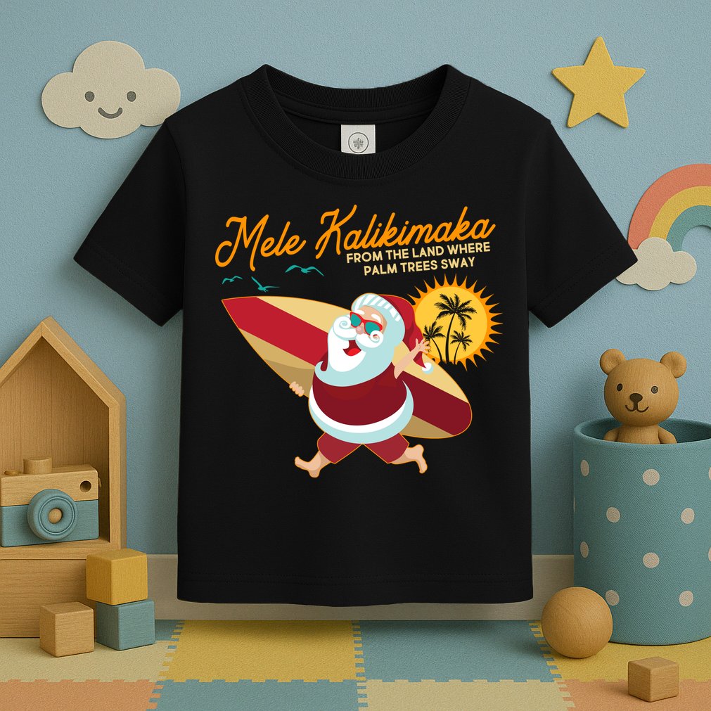 Mele Kalikimaka Surfer Santa Claus Toddler T-Shirt