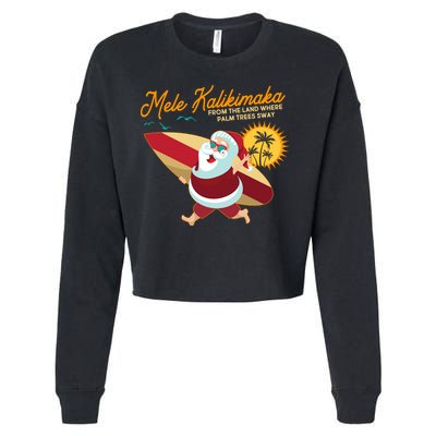 Mele Kalikimaka Surfer Santa Claus Cropped Pullover Crew