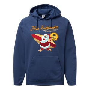 Mele Kalikimaka Surfer Santa Claus Performance Fleece Hoodie