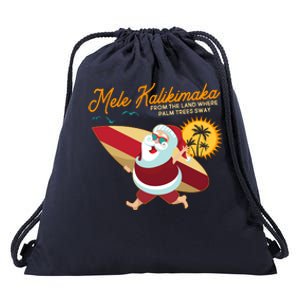 Mele Kalikimaka Surfer Santa Claus Drawstring Bag