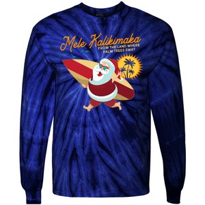 Mele Kalikimaka Surfer Santa Claus Tie-Dye Long Sleeve Shirt