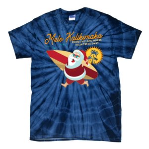 Mele Kalikimaka Surfer Santa Claus Tie-Dye T-Shirt