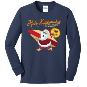 Mele Kalikimaka Surfer Santa Claus Kids Long Sleeve Shirt