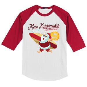 Mele Kalikimaka Surfer Santa Claus Kids Colorblock Raglan Jersey