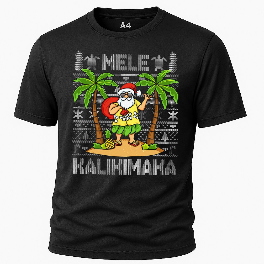 Mele Kalikimaka Santa Claus Hawaiian Christmas In July Cooling Performance Crew T-Shirt