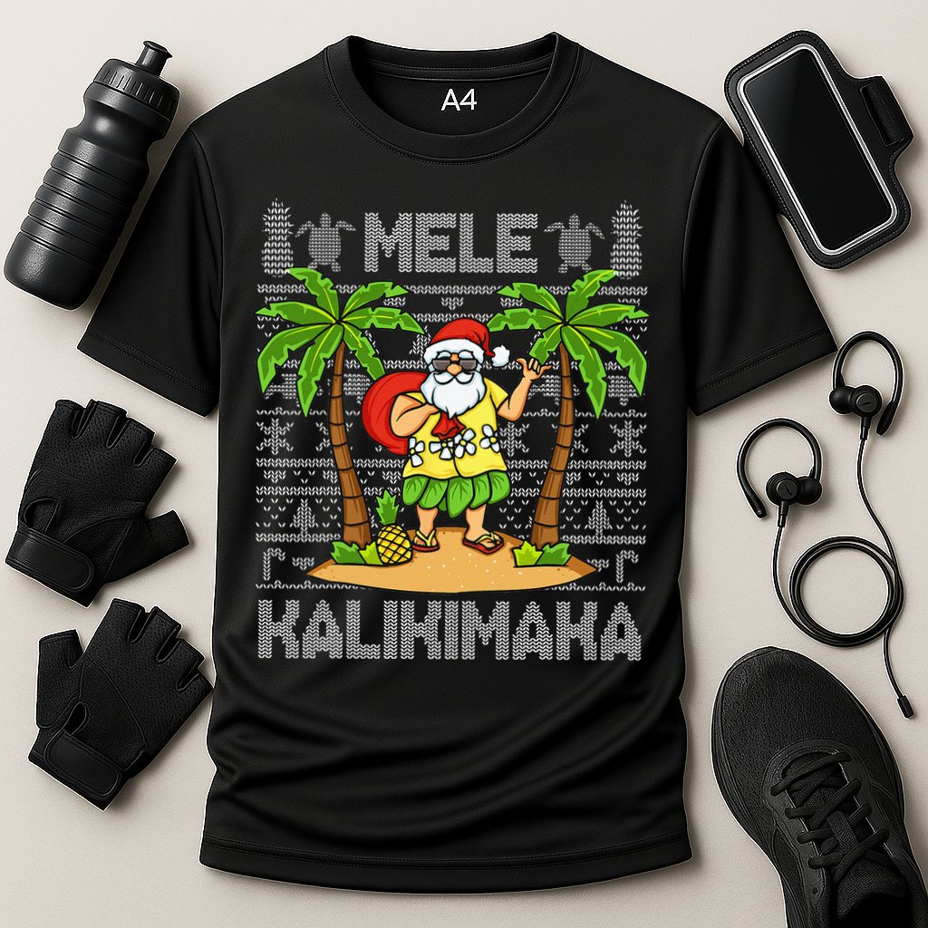 Mele Kalikimaka Santa Claus Hawaiian Christmas In July Cooling Performance Crew T-Shirt
