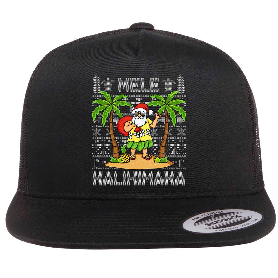 Mele Kalikimaka Santa Claus Hawaiian Christmas In July Flat Bill Trucker Hat