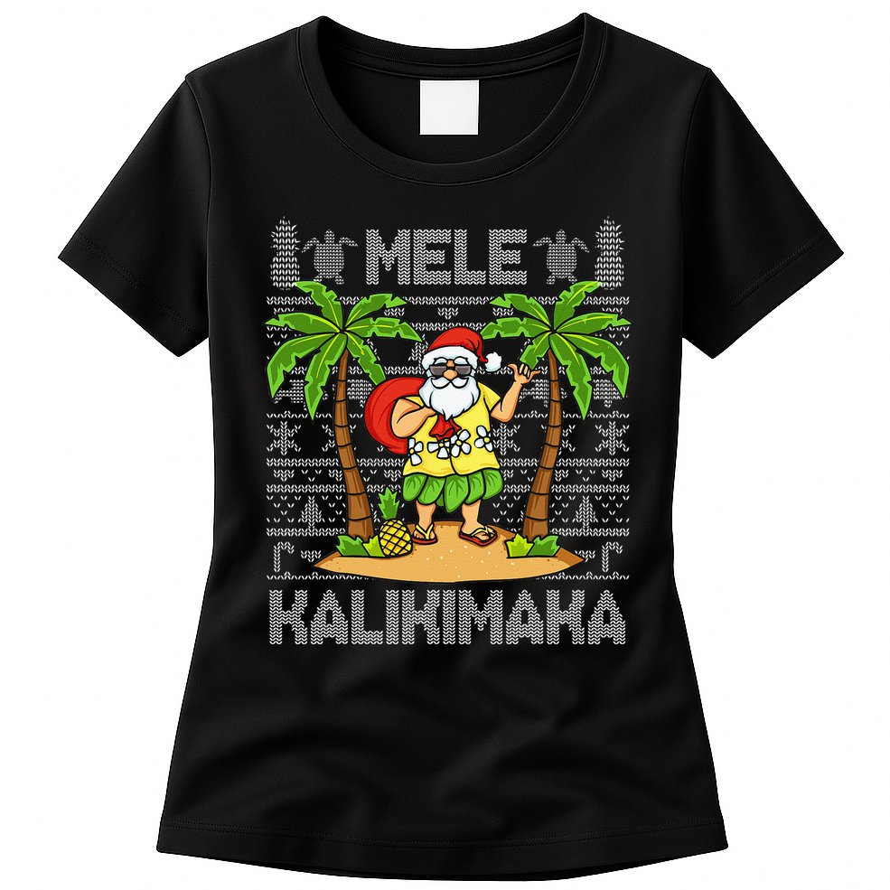 Mele Kalikimaka Santa Claus Hawaiian Christmas In July Womens T-Shirt